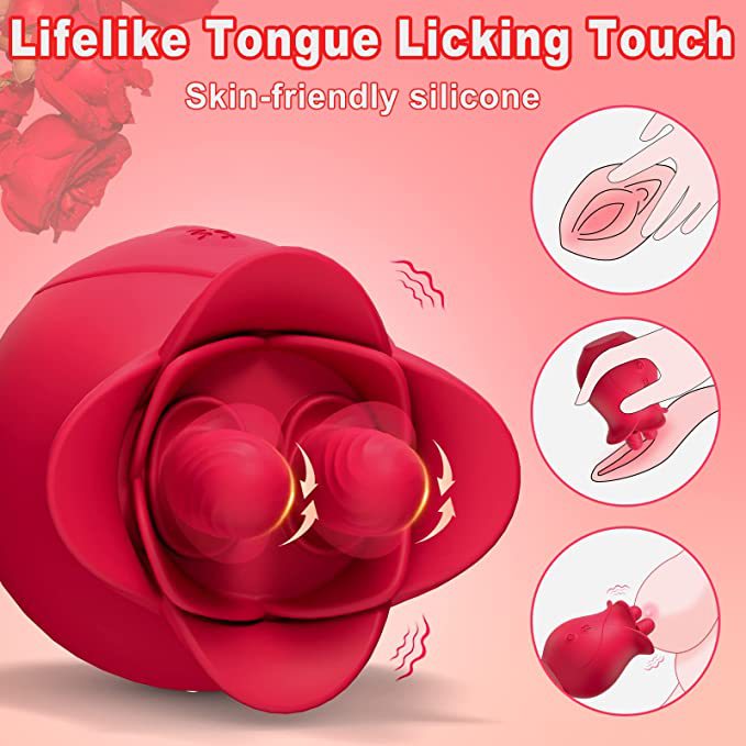 Rose Tongue Licking Vibrator Double Tongue Licking Nipple G spot Stimulator Blowjob Clitoris Vaginal Massager Sex Toys for Women Couple Orgasm Adult Toy
