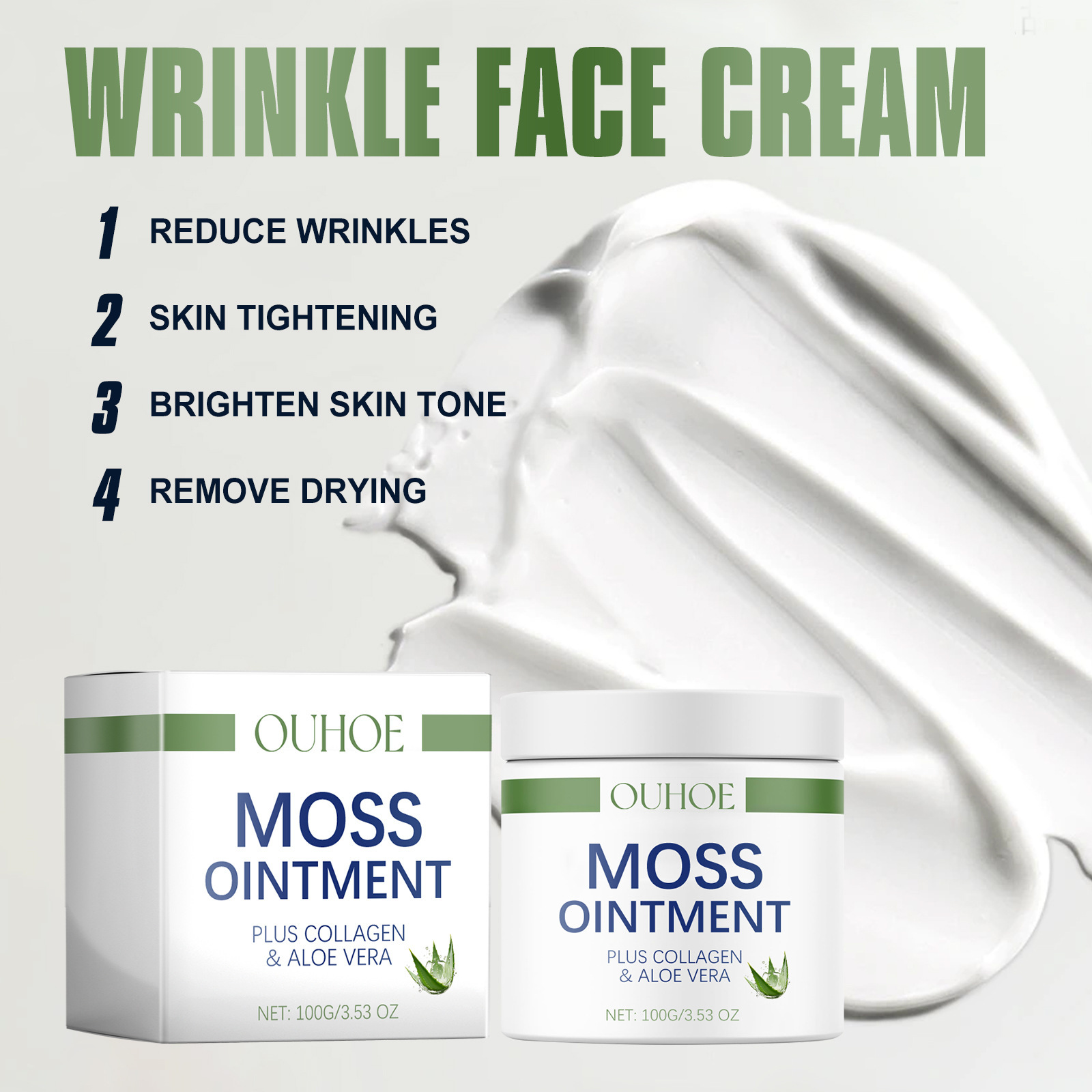 OUHOE Moisturizing Face Cream Tighten Skin Repair Fine Lines Aloe Vera Hydrating Improving Roughness Shrink Pores Collagen Face Cream 100g