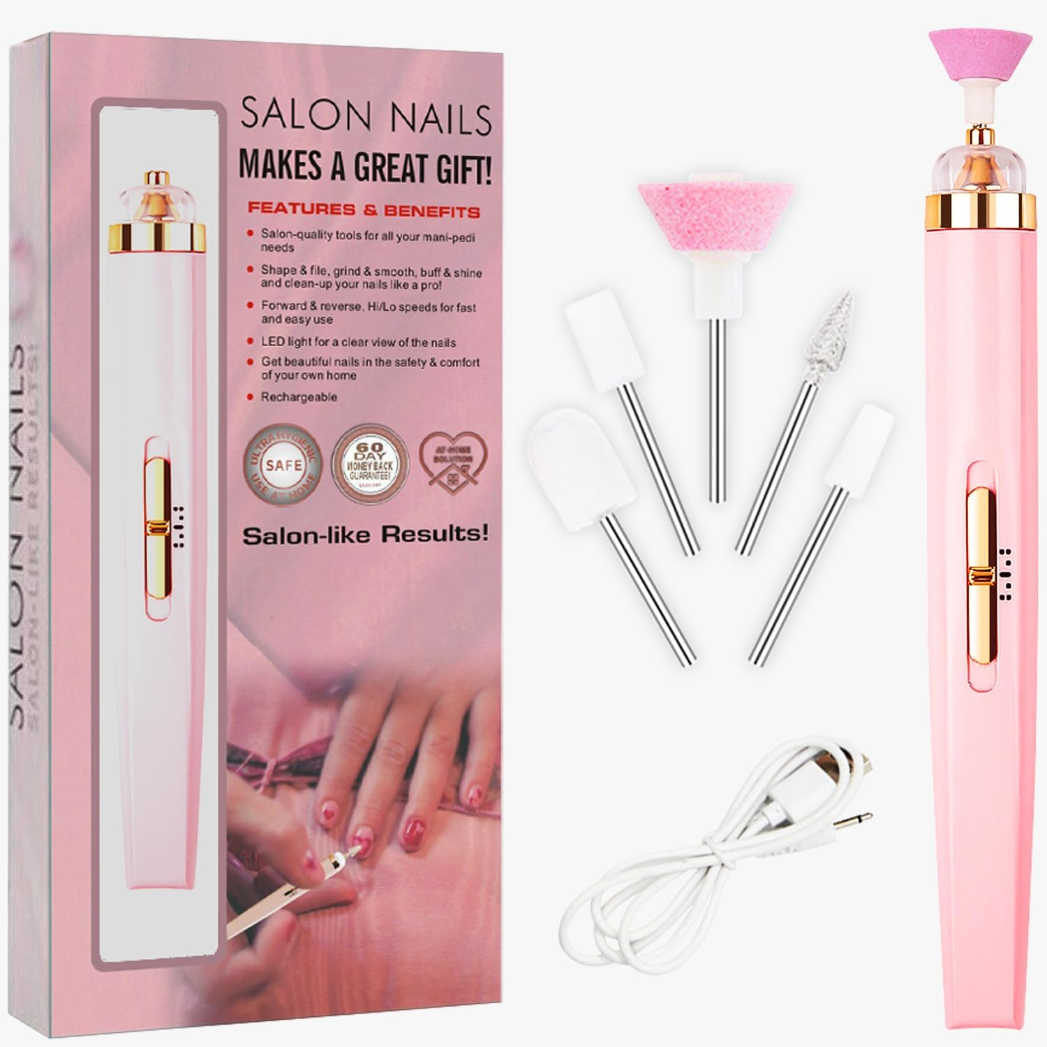 Rechargeable 5 in 1 Professional Nail Drill File Kit for Nail Salon and Home DIY