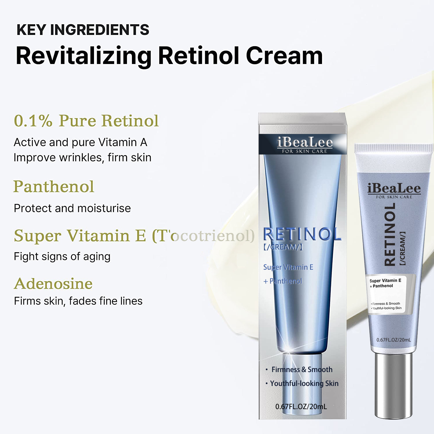 Retinol Firming Cream for Skin Care Vitamin E Retinol Face Cream Fade Fine Lines Anti Aging Moisturizing Hydrating Nourishing 20ml