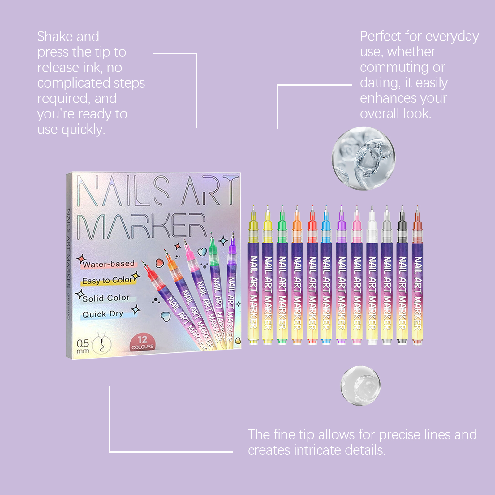 Nail Art Marker DIY Nail Art Pen for Multi-Scene Colorful Nail Painting and Line Drawing