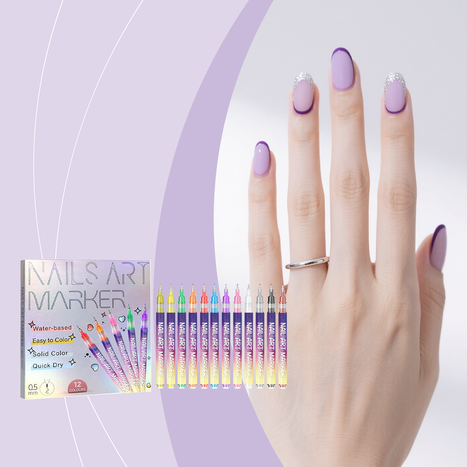 Nail Art Marker DIY Nail Art Pen for Multi-Scene Colorful Nail Painting and Line Drawing