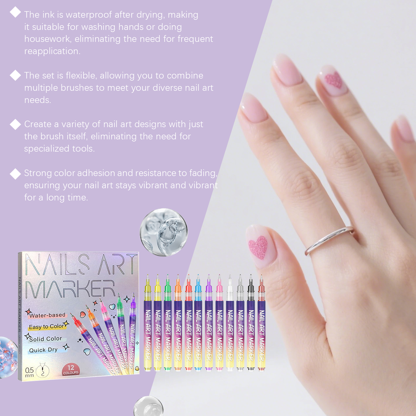 Nail Art Marker DIY Nail Art Pen for Multi-Scene Colorful Nail Painting and Line Drawing
