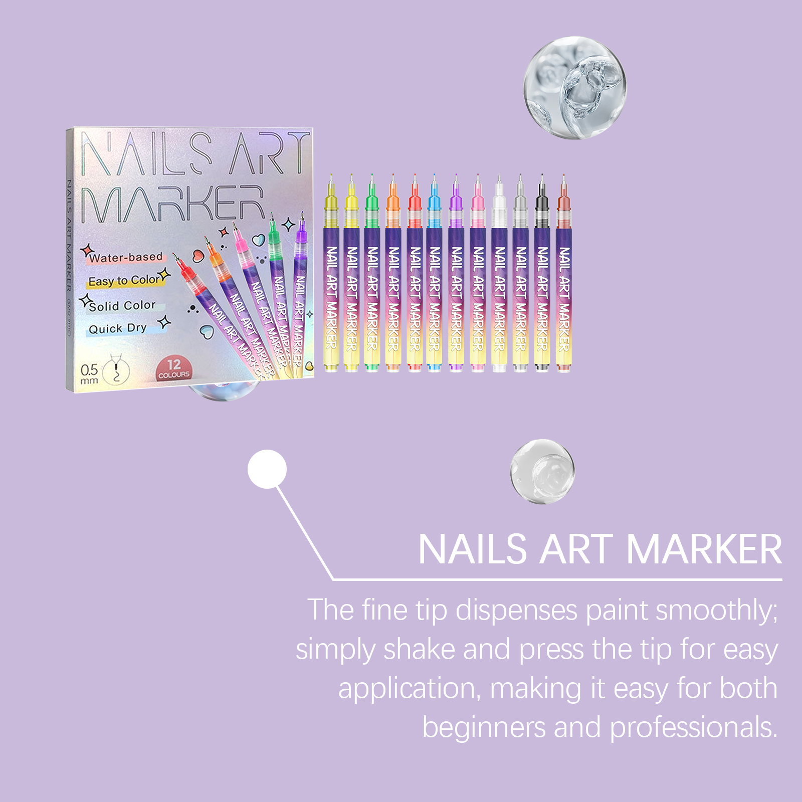 Nail Art Marker DIY Nail Art Pen for Multi-Scene Colorful Nail Painting and Line Drawing