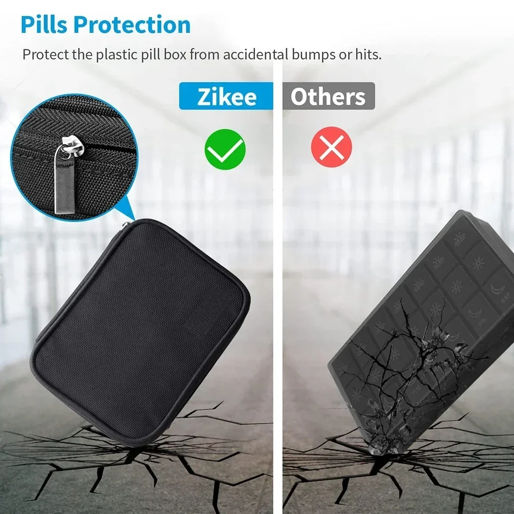 Weekly Pill Organizer Portable Pill Box with PU Leather Bag 21 Grids 3 Times a Day 7 Day Pill Case for Store Vitamin Medicine