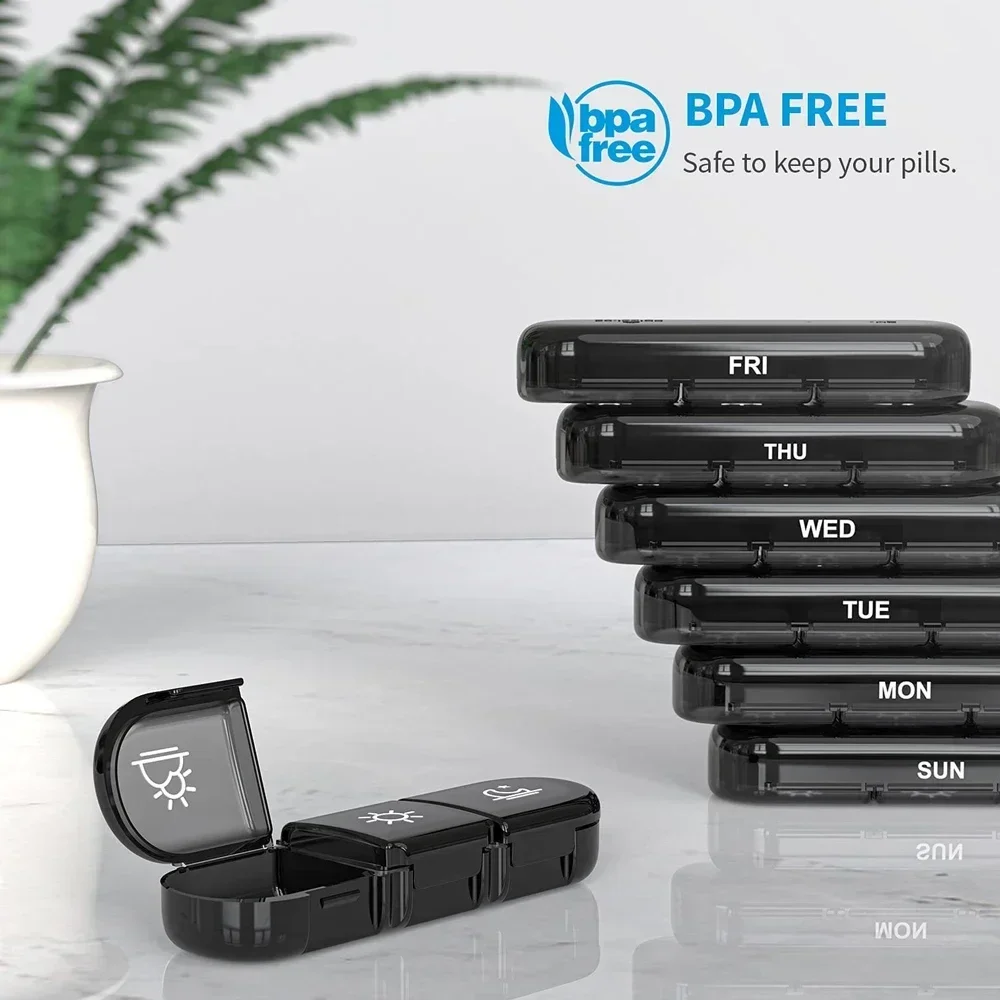 Weekly Pill Organizer Portable Pill Box with PU Leather Bag 21 Grids 3 Times a Day 7 Day Pill Case for Store Vitamin Medicine