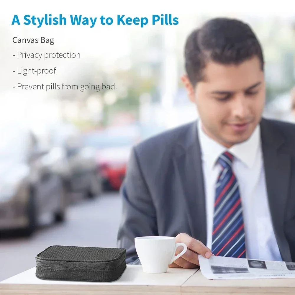 Weekly Pill Organizer Portable Pill Box with PU Leather Bag 21 Grids 3 Times a Day 7 Day Pill Case for Store Vitamin Medicine