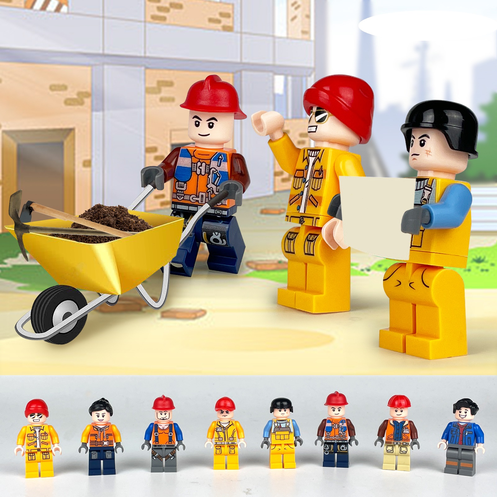 (12 PCS Engineer A) Toys Engineer Mini Figures Set Miniature Construction Worker Building Blocks for Dollhouse Scene Decoration Gifts for Kids