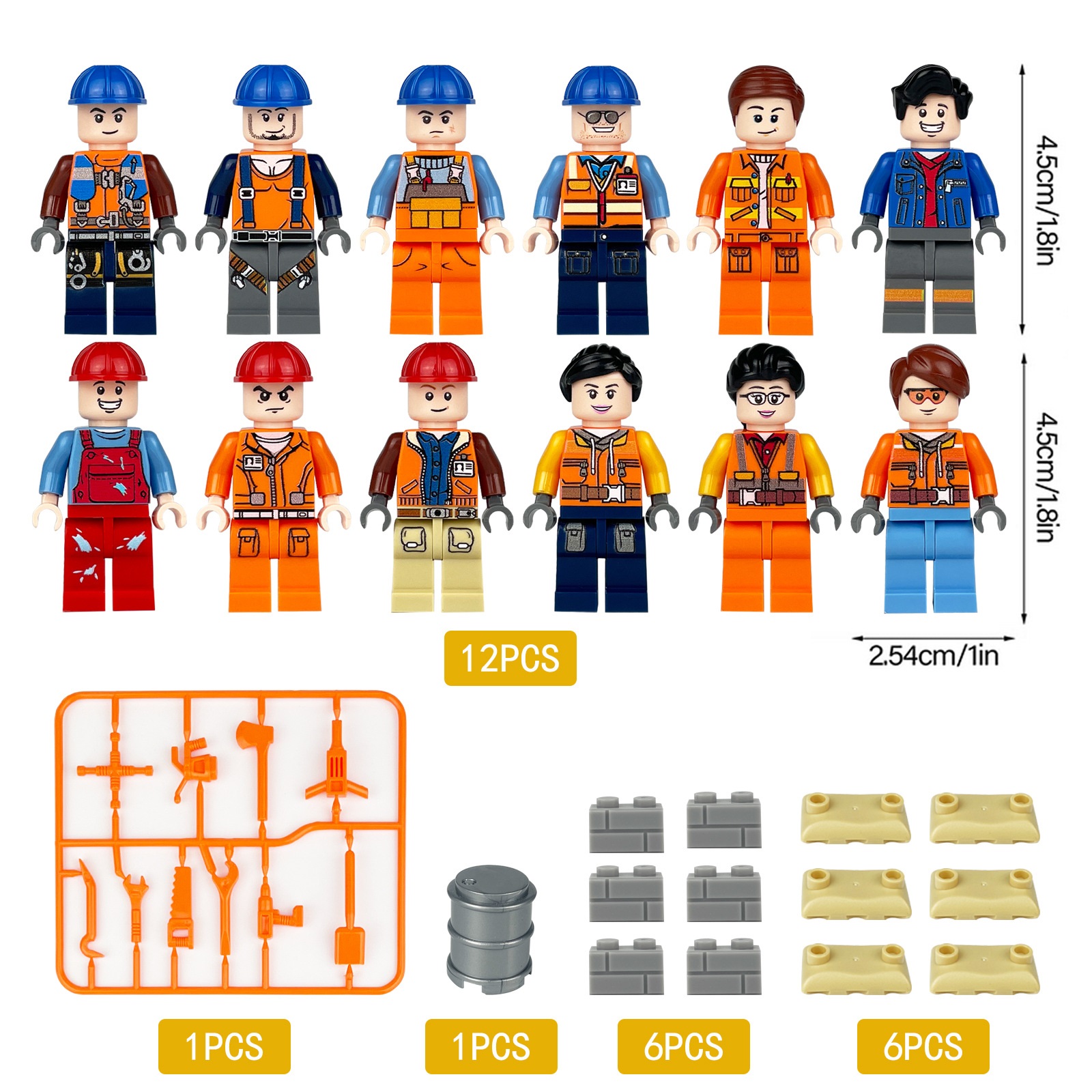 (12 PCS Engineer A) Toys Engineer Mini Figures Set Miniature Construction Worker Building Blocks for Dollhouse Scene Decoration Gifts for Kids