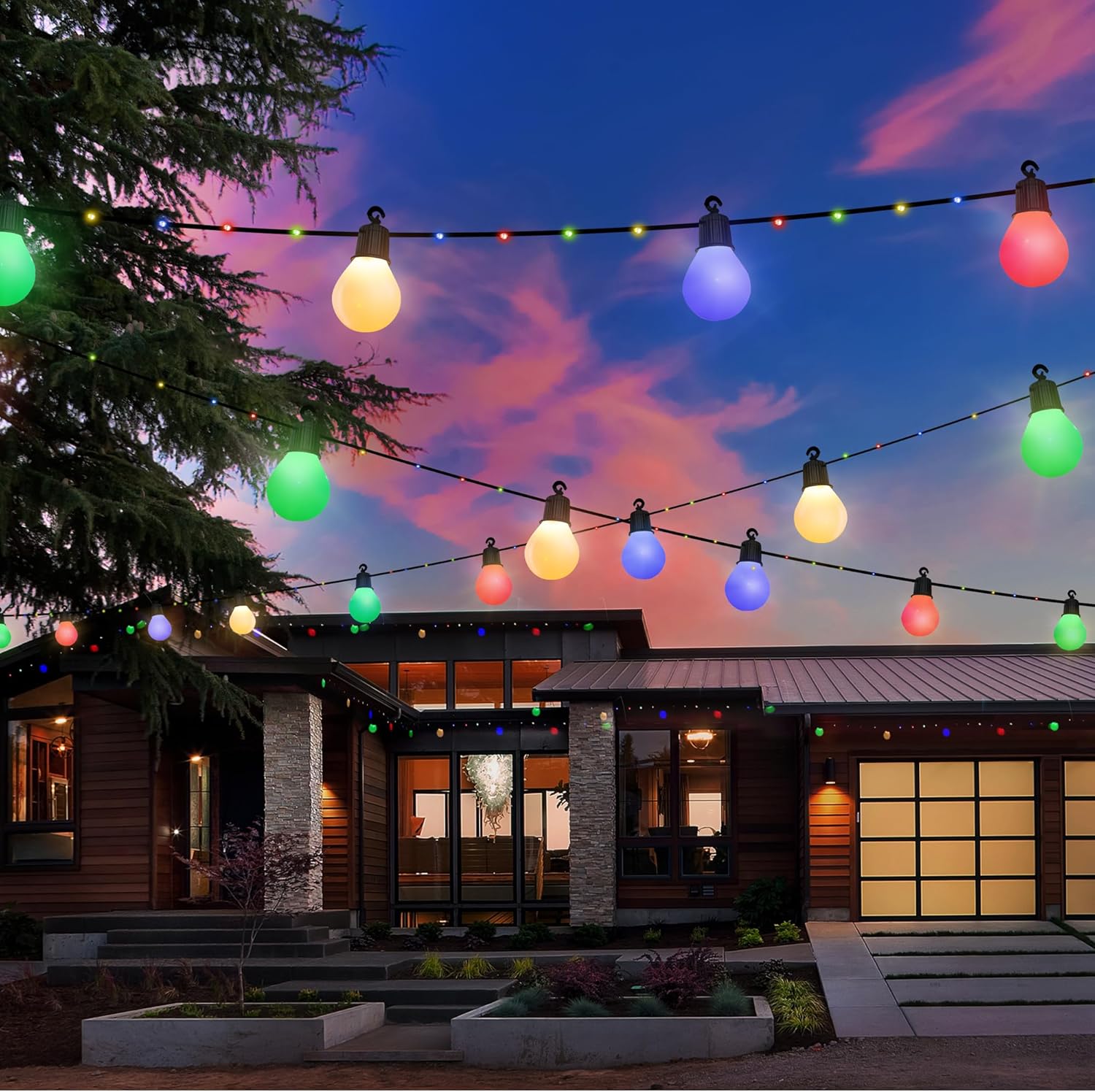 (Multicolor) Solar String Lights Outdoor Garden 32.8Ft 10m 100 LED Solar Powered Fairy Lights with 20 Shatterproof Blubs USB Charging 8 Modes Waterproof Lights Garden
