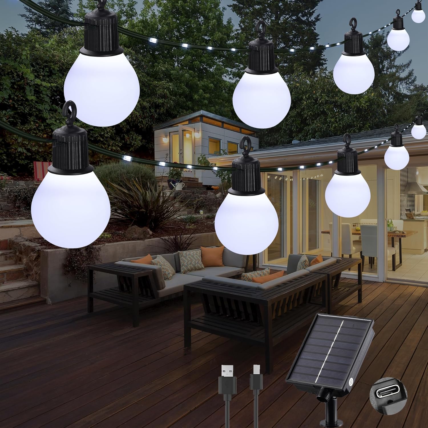 (Multicolor) Solar String Lights Outdoor Garden 32.8Ft 10m 100 LED Solar Powered Fairy Lights with 20 Shatterproof Blubs USB Charging 8 Modes Waterproof Lights Garden