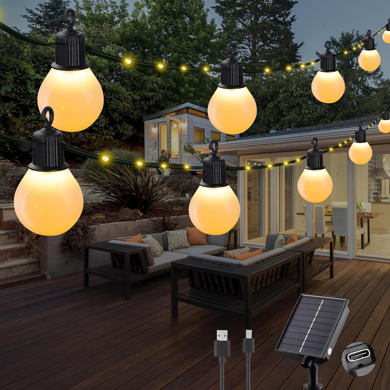 (Multicolor) Solar String Lights Outdoor Garden 32.8Ft 10m 100 LED Solar Powered Fairy Lights with 20 Shatterproof Blubs USB Charging 8 Modes Waterproof Lights Garden