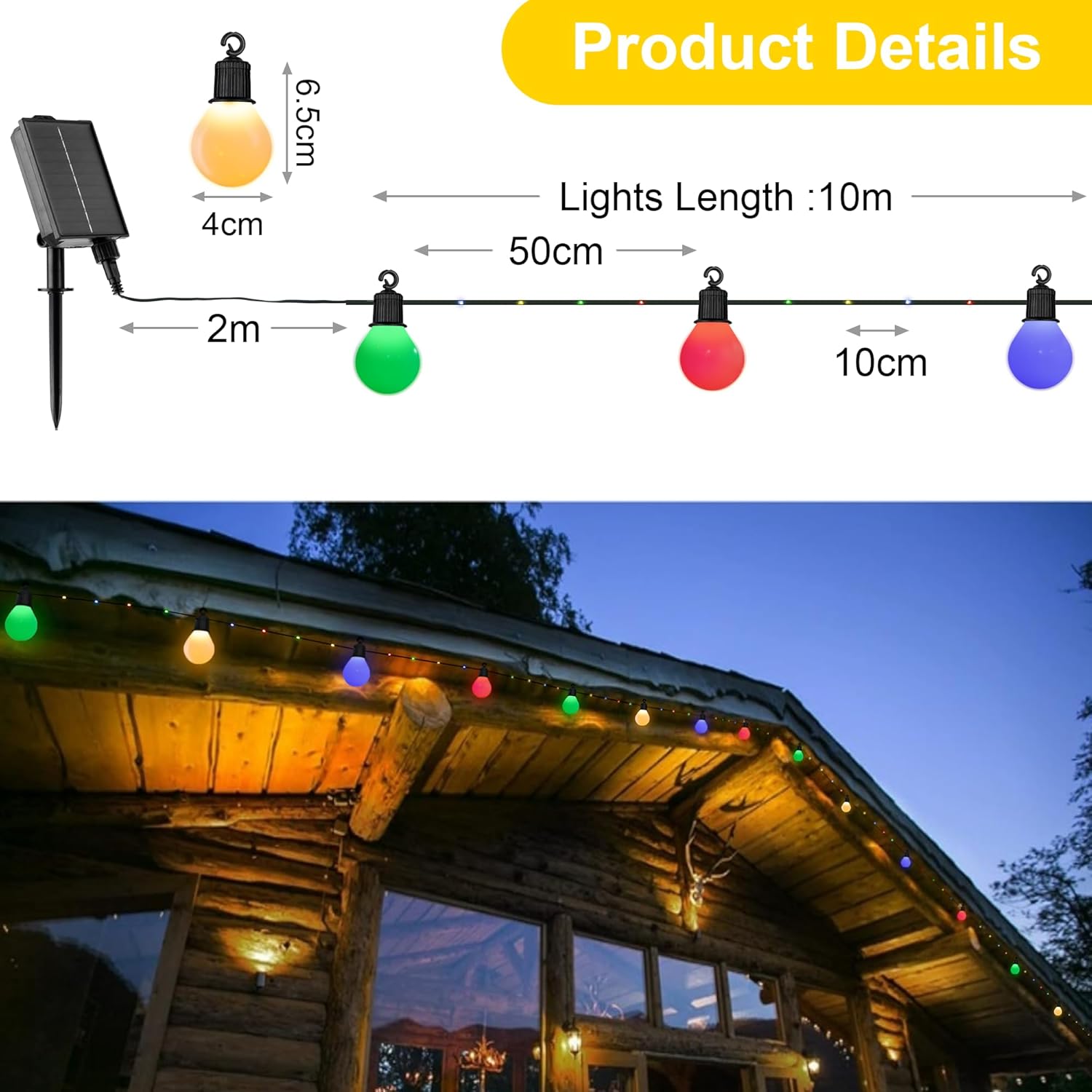 (Multicolor) Solar String Lights Outdoor Garden 32.8Ft 10m 100 LED Solar Powered Fairy Lights with 20 Shatterproof Blubs USB Charging 8 Modes Waterproof Lights Garden
