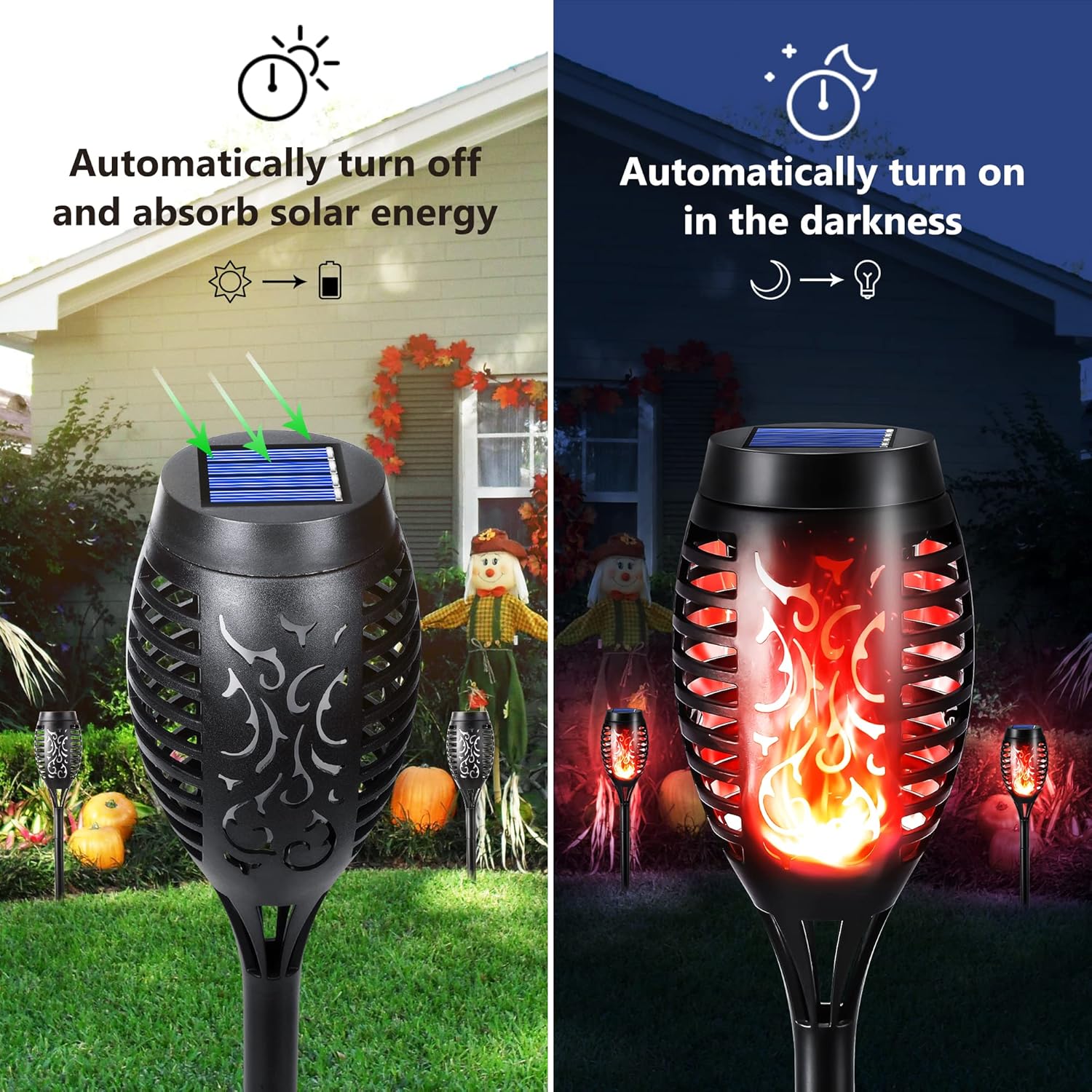 (Red) 6 Pack Solar Flickering Dancing Flame Lights Blue Waterproof Solar Torch Lights for Outdoor Garden Patio Pathway Yard Driveway Halloween Decorative