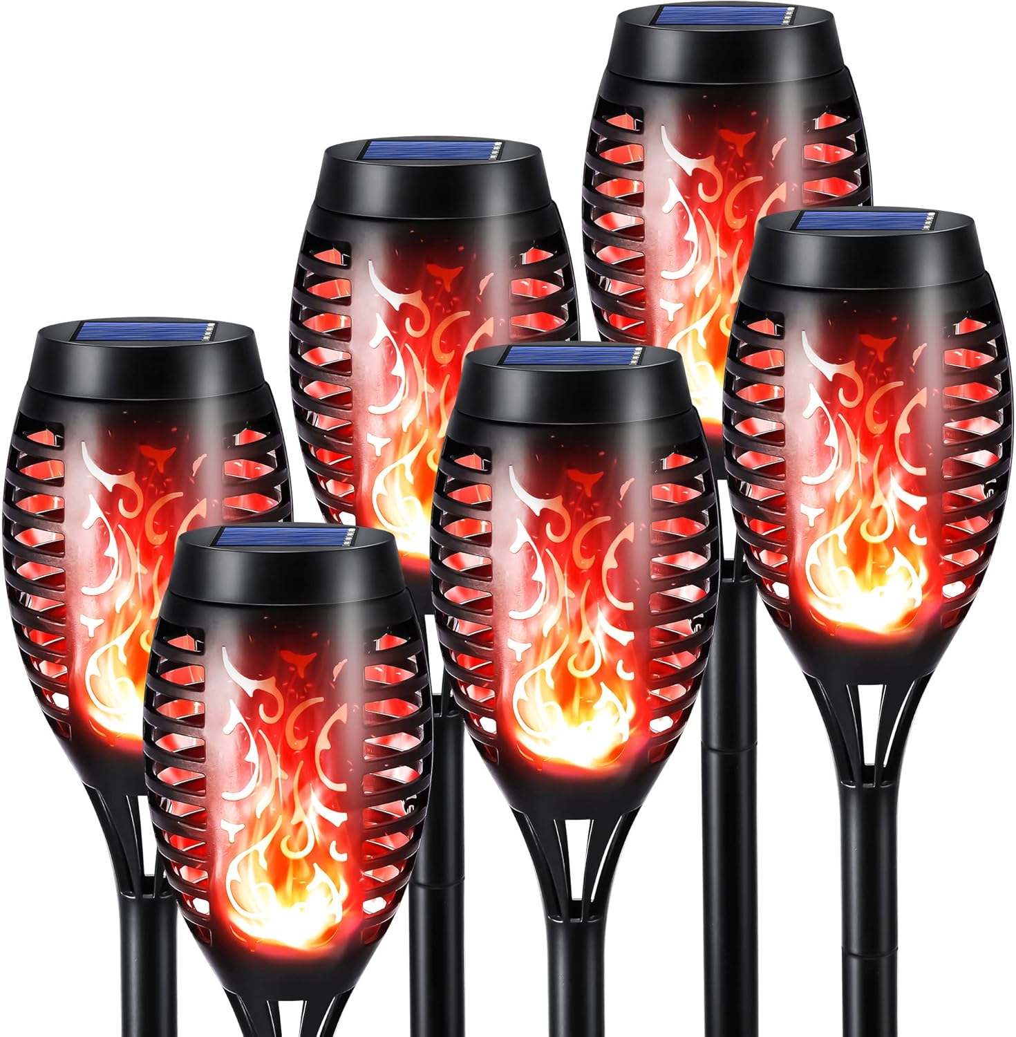 (Red) 6 Pack Solar Flickering Dancing Flame Lights Blue Waterproof Solar Torch Lights for Outdoor Garden Patio Pathway Yard Driveway Halloween Decorative
