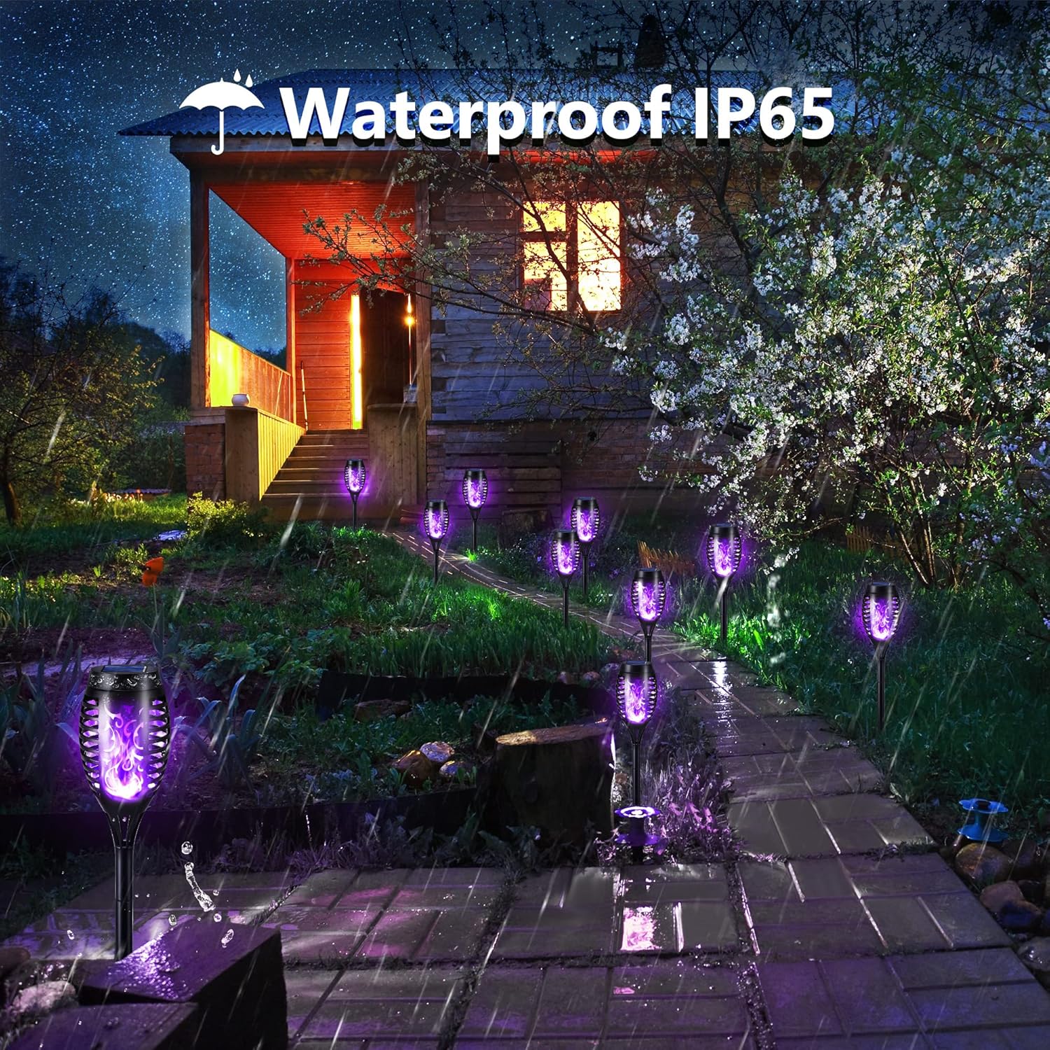 (Red) 6 Pack Solar Flickering Dancing Flame Lights Blue Waterproof Solar Torch Lights for Outdoor Garden Patio Pathway Yard Driveway Halloween Decorative