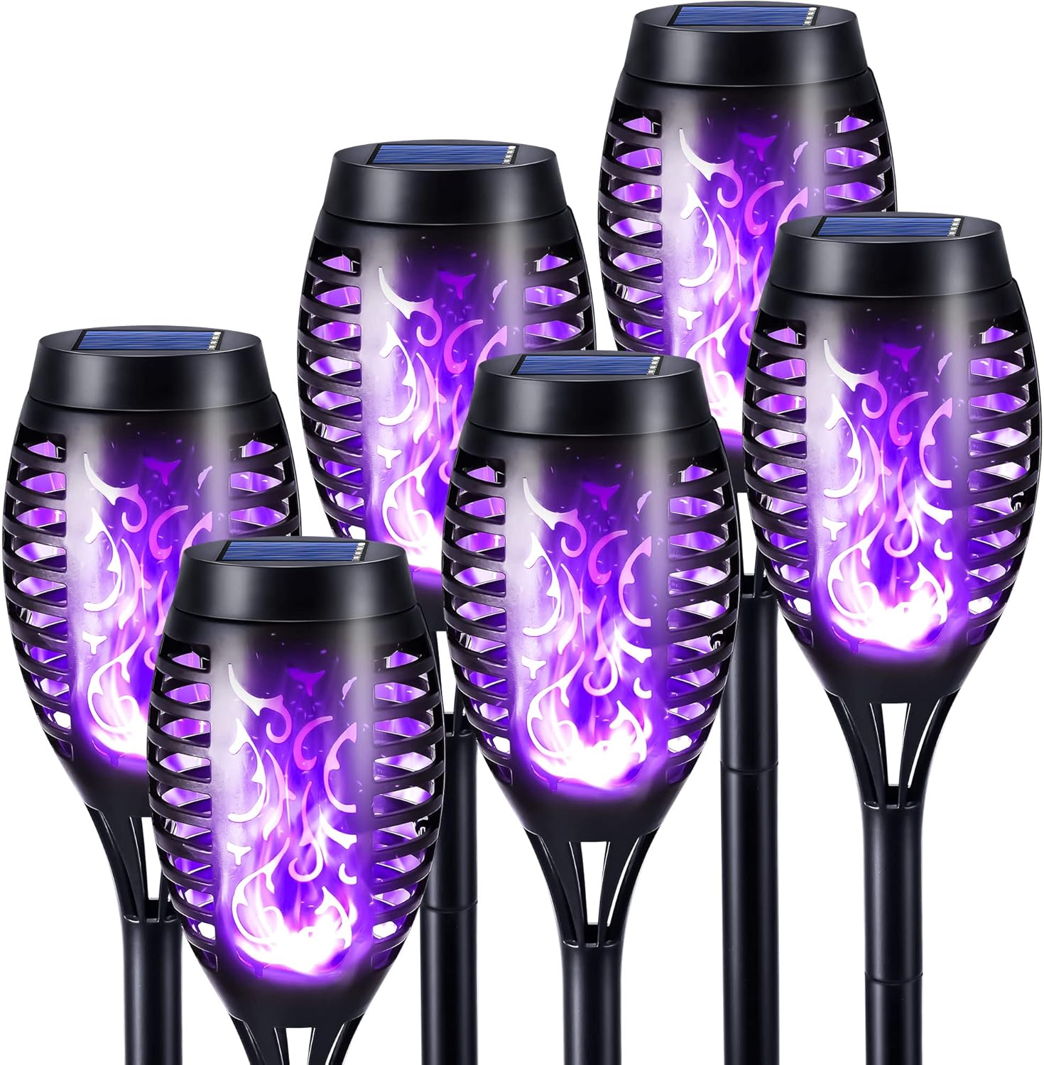 (Red) 6 Pack Solar Flickering Dancing Flame Lights Blue Waterproof Solar Torch Lights for Outdoor Garden Patio Pathway Yard Driveway Halloween Decorative