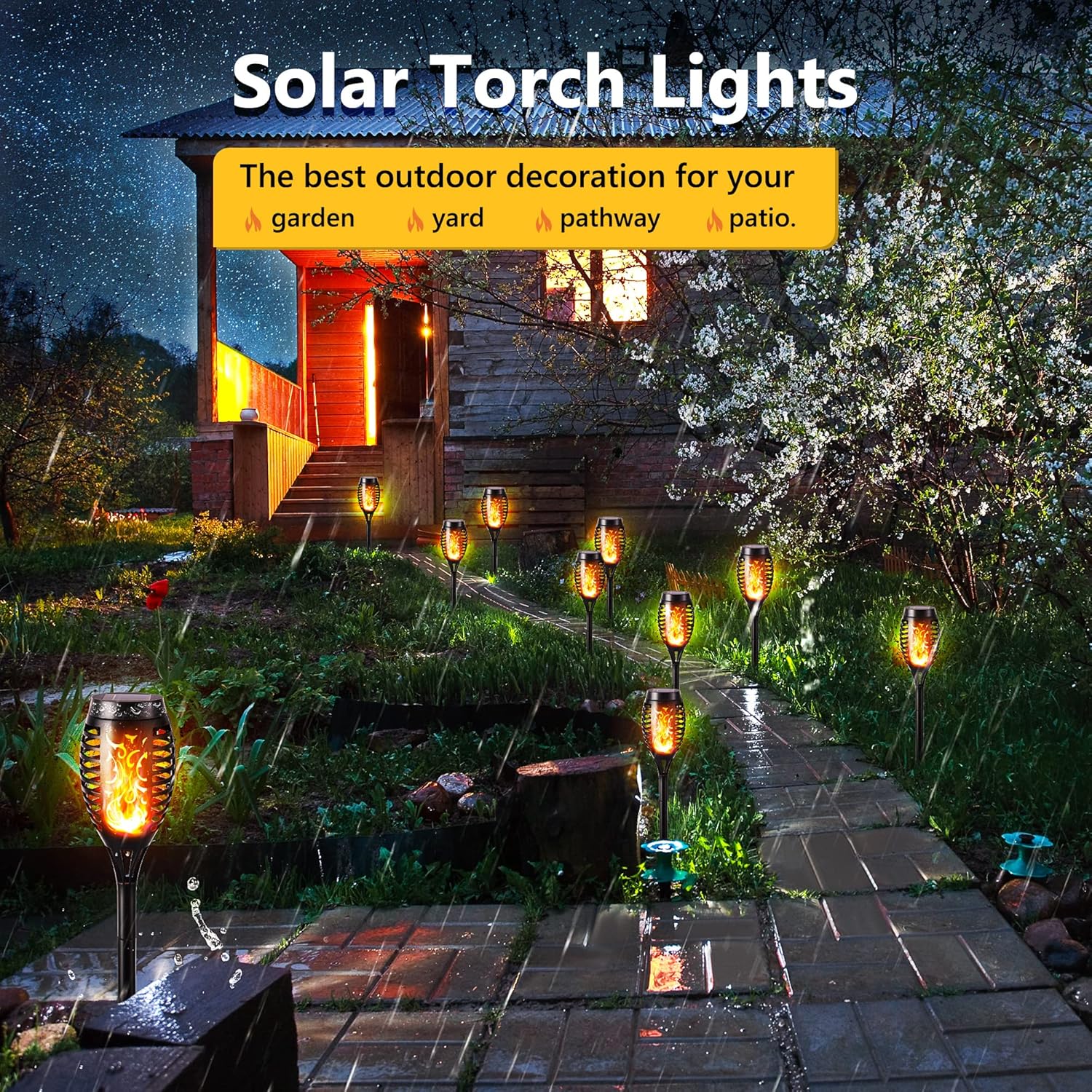 (Red) 6 Pack Solar Flickering Dancing Flame Lights Blue Waterproof Solar Torch Lights for Outdoor Garden Patio Pathway Yard Driveway Halloween Decorative