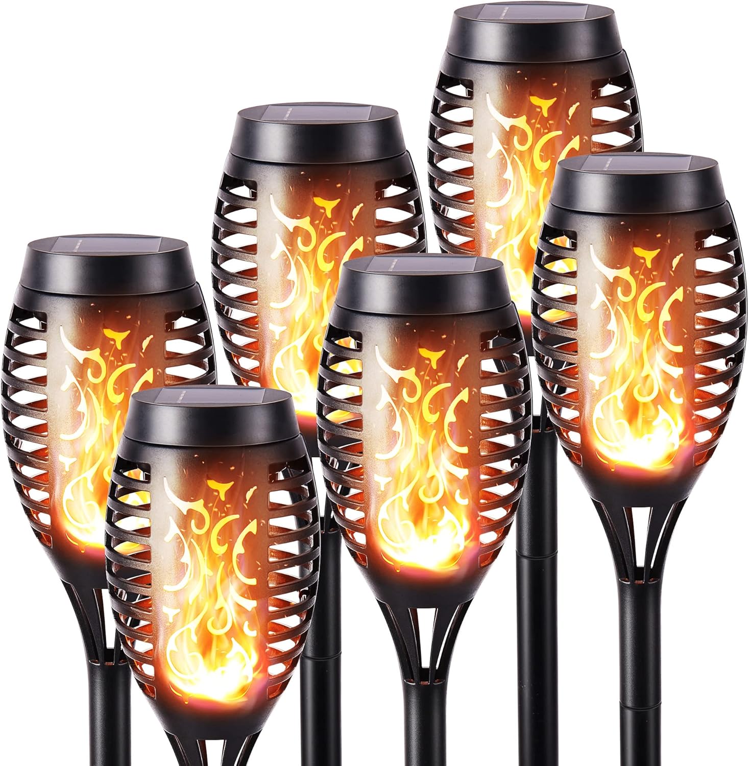 (Red) 6 Pack Solar Flickering Dancing Flame Lights Blue Waterproof Solar Torch Lights for Outdoor Garden Patio Pathway Yard Driveway Halloween Decorative