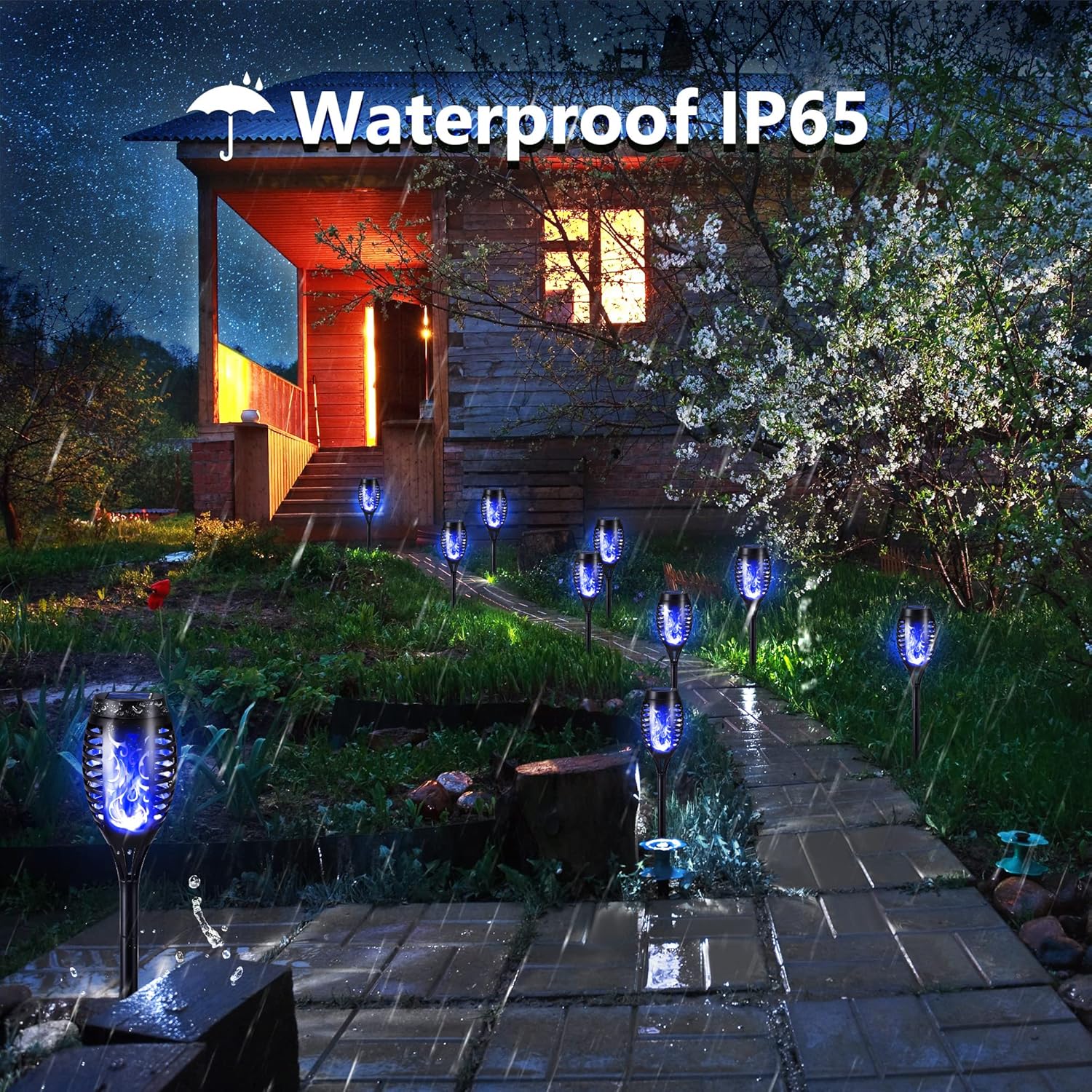 (Red) 6 Pack Solar Flickering Dancing Flame Lights Blue Waterproof Solar Torch Lights for Outdoor Garden Patio Pathway Yard Driveway Halloween Decorative