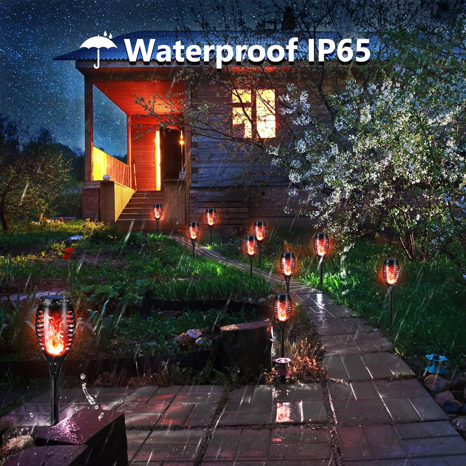 (Red) 6 Pack Solar Flickering Dancing Flame Lights Blue Waterproof Solar Torch Lights for Outdoor Garden Patio Pathway Yard Driveway Halloween Decorative