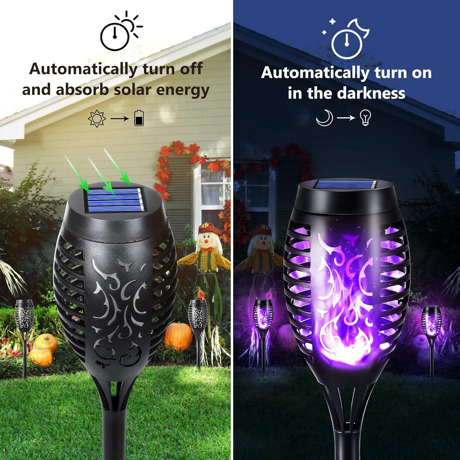 (Red) 6 Pack Solar Flickering Dancing Flame Lights Blue Waterproof Solar Torch Lights for Outdoor Garden Patio Pathway Yard Driveway Halloween Decorative