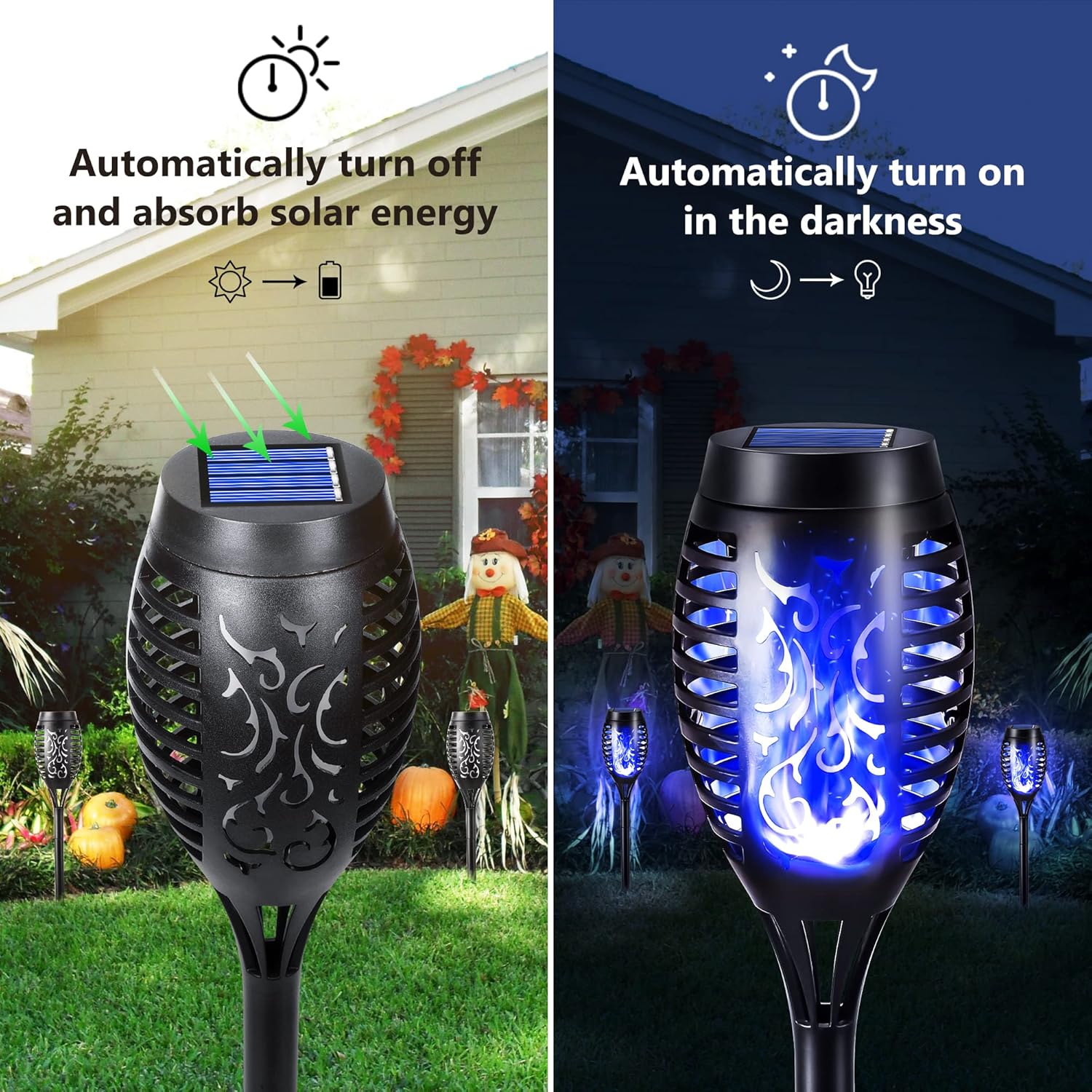 (Red) 6 Pack Solar Flickering Dancing Flame Lights Blue Waterproof Solar Torch Lights for Outdoor Garden Patio Pathway Yard Driveway Halloween Decorative