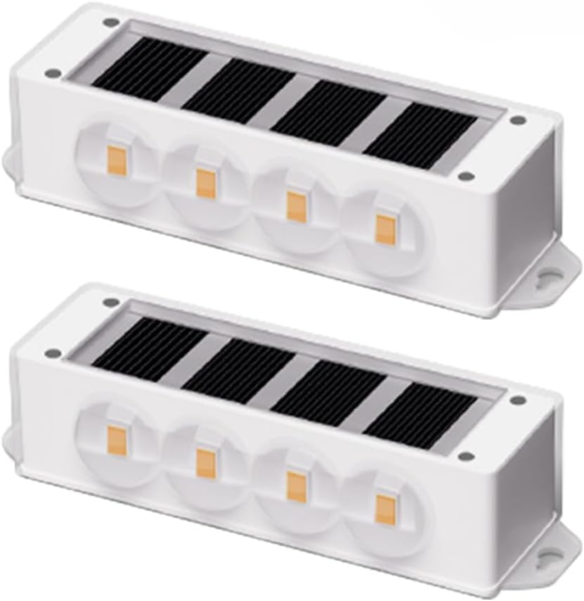 (4 pcs) Solar Wall Lights Outdoor 8 LED Solar Fence Lights Outdoor Waterproof LED Up and Down Wall Light 3000K Warm White Garden Wall Lights for Porch Patio Garage 