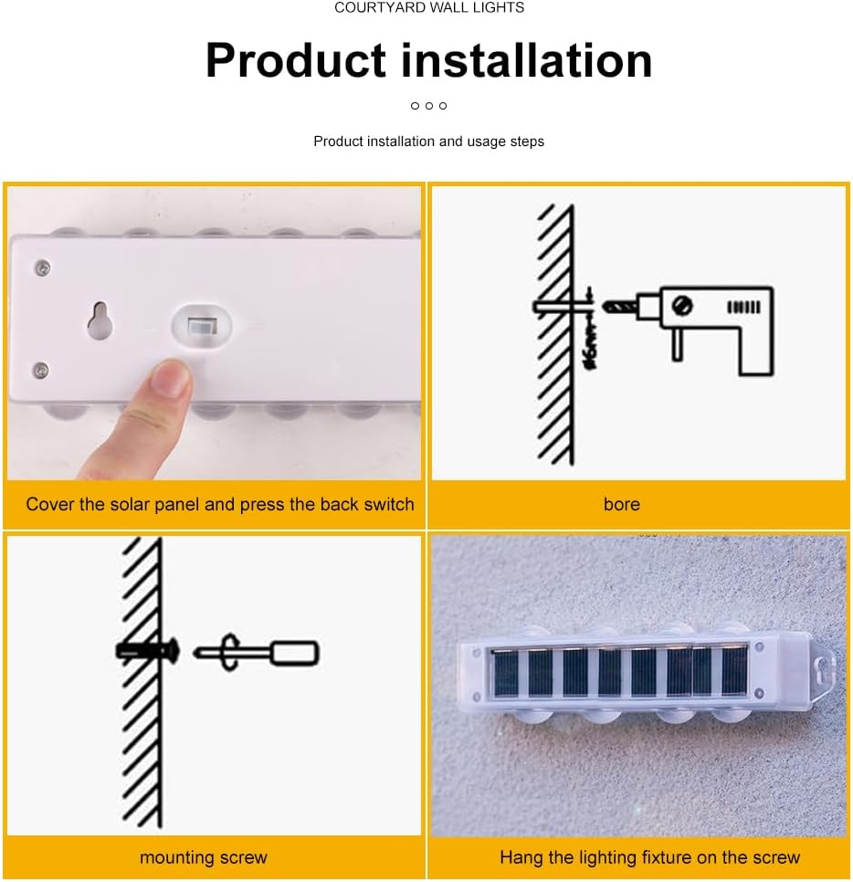 (4 pcs) Solar Wall Lights Outdoor 8 LED Solar Fence Lights Outdoor Waterproof LED Up and Down Wall Light 3000K Warm White Garden Wall Lights for Porch Patio Garage 