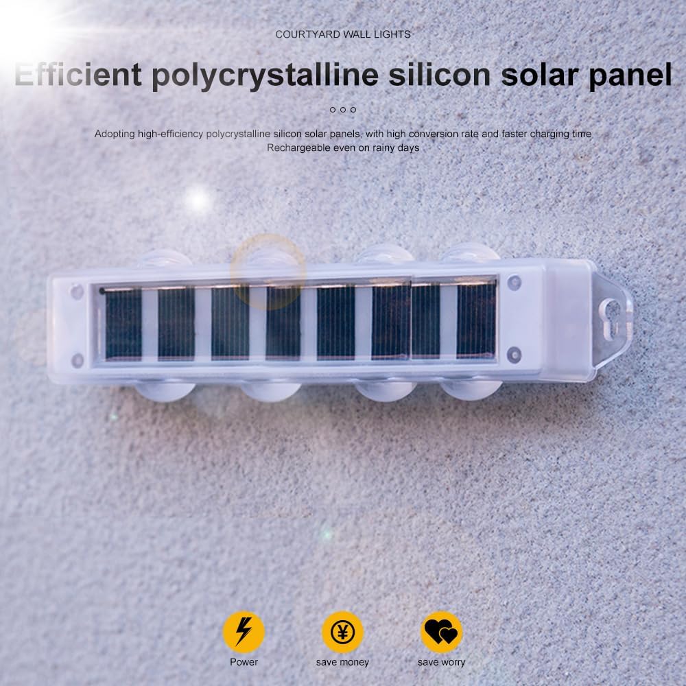 (4 pcs) Solar Wall Lights Outdoor 8 LED Solar Fence Lights Outdoor Waterproof LED Up and Down Wall Light 3000K Warm White Garden Wall Lights for Porch Patio Garage 