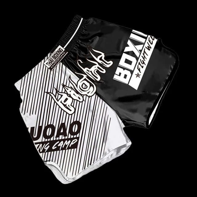 (XL) Satin Muay Thai Pants for Men Women Kids Embroidered Boxing Shorts for Kickboxing MMA Training Fight