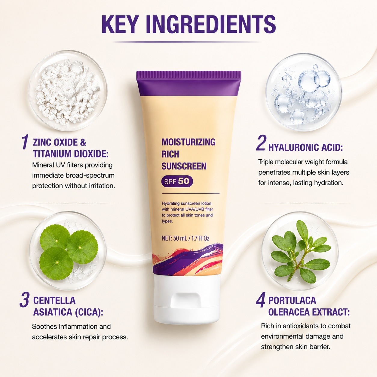 Moisturizing Protective Cream SPF50 For UV Defense And Daily Shielding Broad Spectrum Sun Block Neutral Packaging