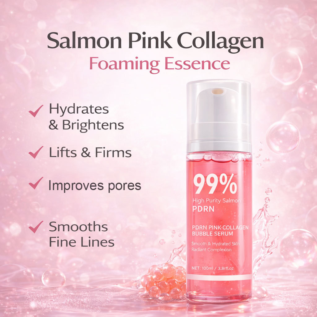Salmon Pink Collagen Foam Essence For Skin Firming Hydrating And Brightening Daily Facial Treatment 100ml
