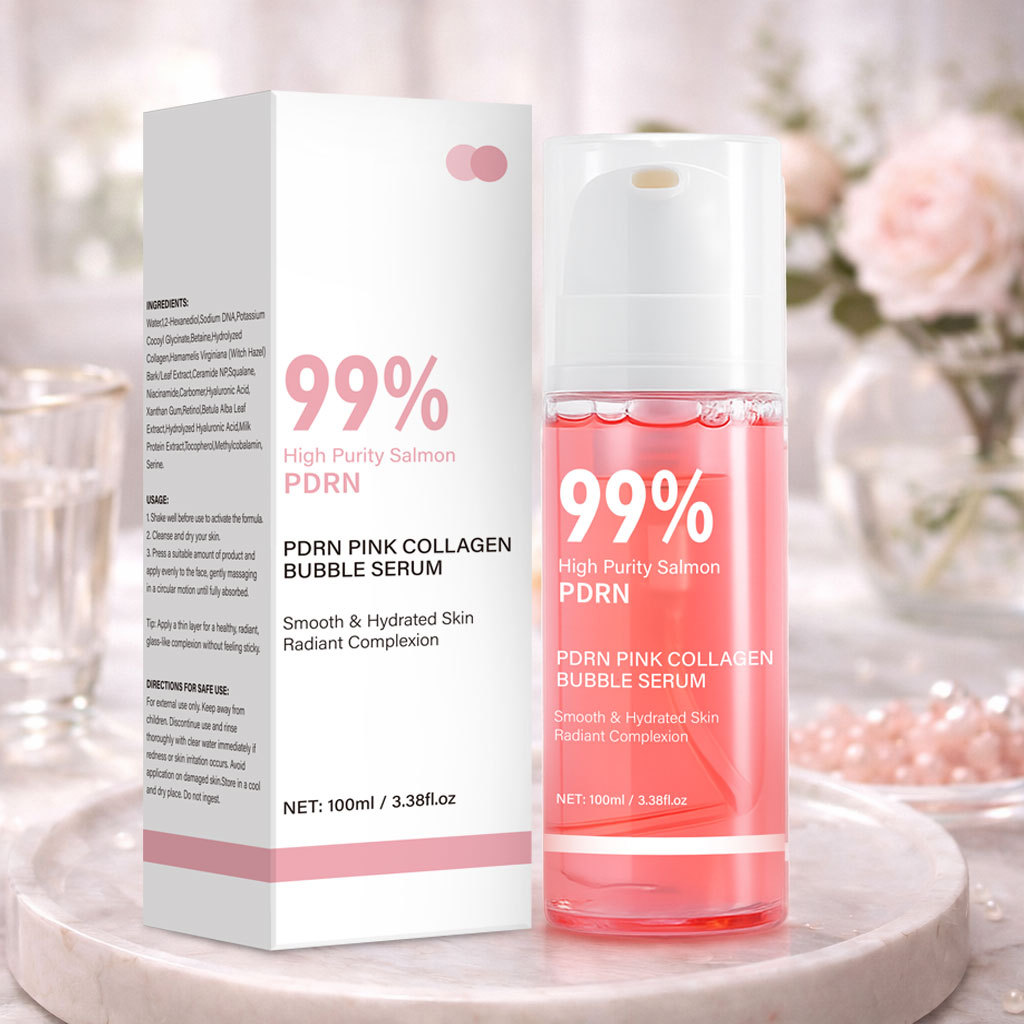 Salmon Pink Collagen Foam Essence For Skin Firming Hydrating And Brightening Daily Facial Treatment 100ml