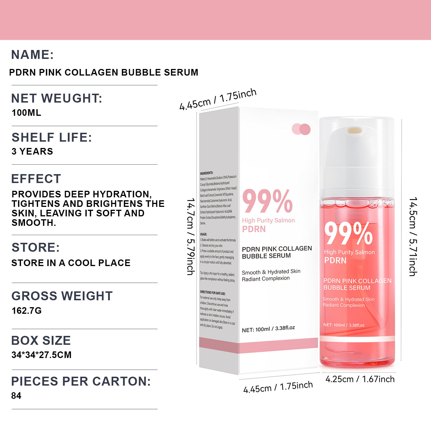 Salmon Pink Collagen Foam Essence For Skin Firming Hydrating And Brightening Daily Facial Treatment 100ml