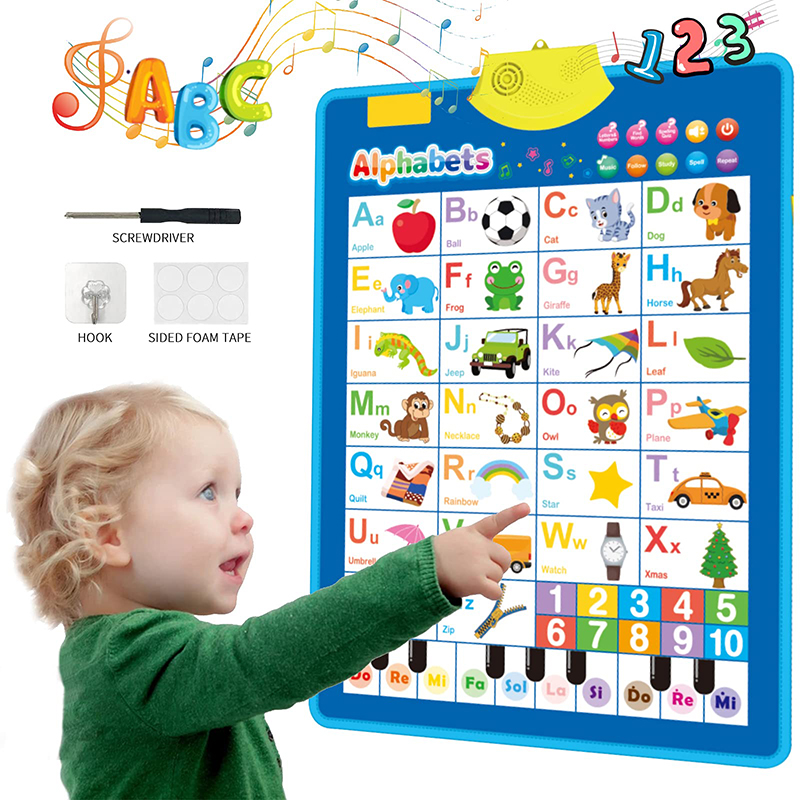 (Animal 945) Electronic English Alphabet Wall Chart Talking ABC Letters 123s Music Poster Educational Learning Toy for Toddler Kids Gifts
