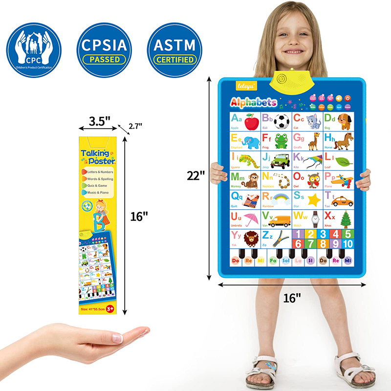 (Animal 945) Electronic English Alphabet Wall Chart Talking ABC Letters 123s Music Poster Educational Learning Toy for Toddler Kids Gifts