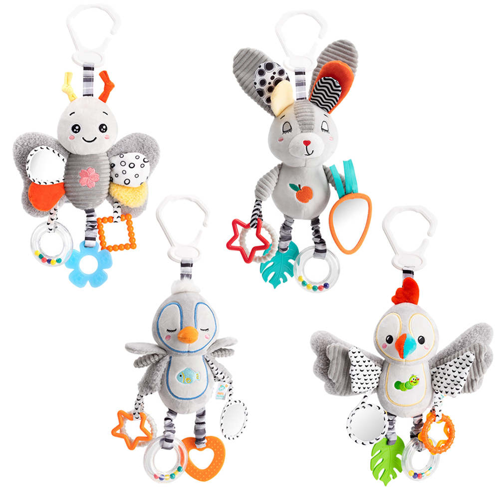 (penguin 1147) Baby Hanging Rattle Toys Plush Soft Animal Stuffed Handbells Educational Infant Development Handle  Toys for Stroller Crib