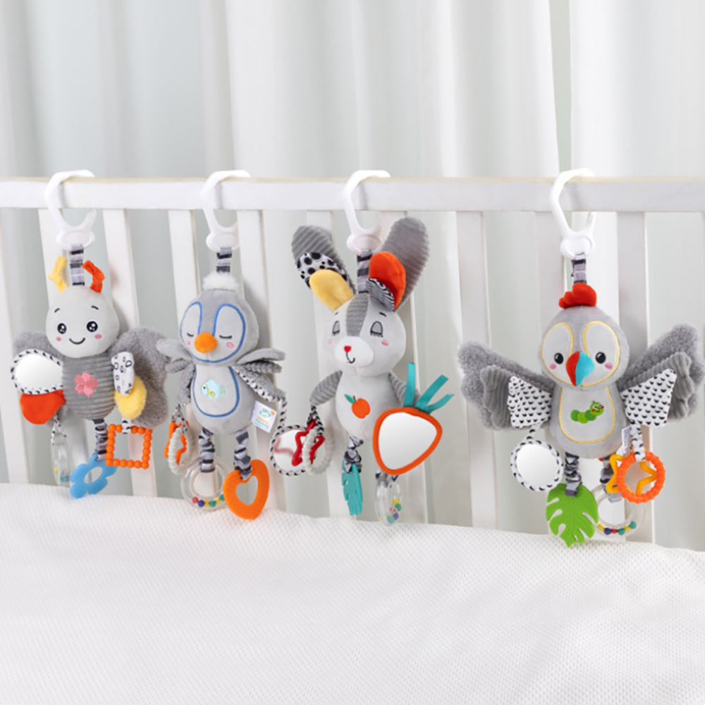 (penguin 1147) Baby Hanging Rattle Toys Plush Soft Animal Stuffed Handbells Educational Infant Development Handle  Toys for Stroller Crib