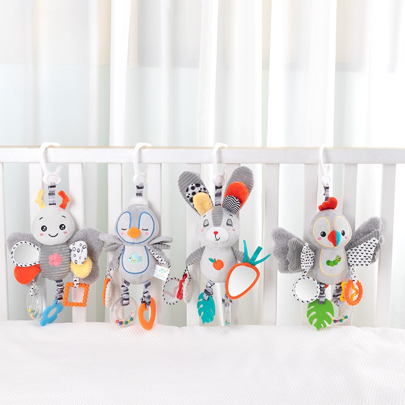 (penguin 1147) Baby Hanging Rattle Toys Plush Soft Animal Stuffed Handbells Educational Infant Development Handle  Toys for Stroller Crib