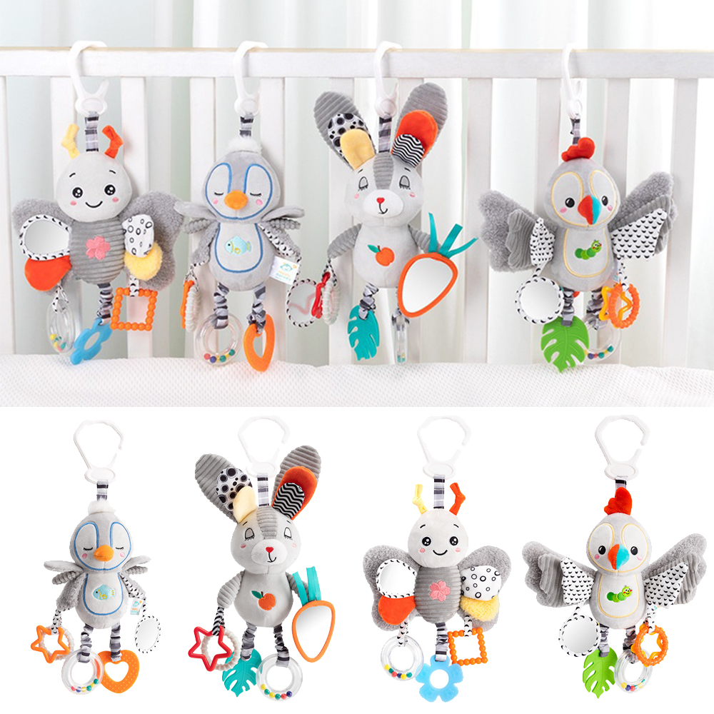 (penguin 1147) Baby Hanging Rattle Toys Plush Soft Animal Stuffed Handbells Educational Infant Development Handle  Toys for Stroller Crib