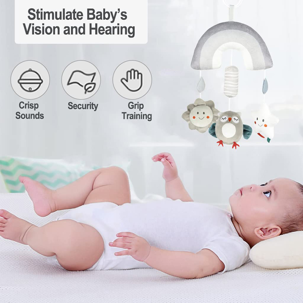 (rabbit 1038) Clip On Hanging Plush Toy Stroller and Car Seat Sensory Activity Baby Toys with Wind Chimes and Jingle for Newborn Infant Gifts