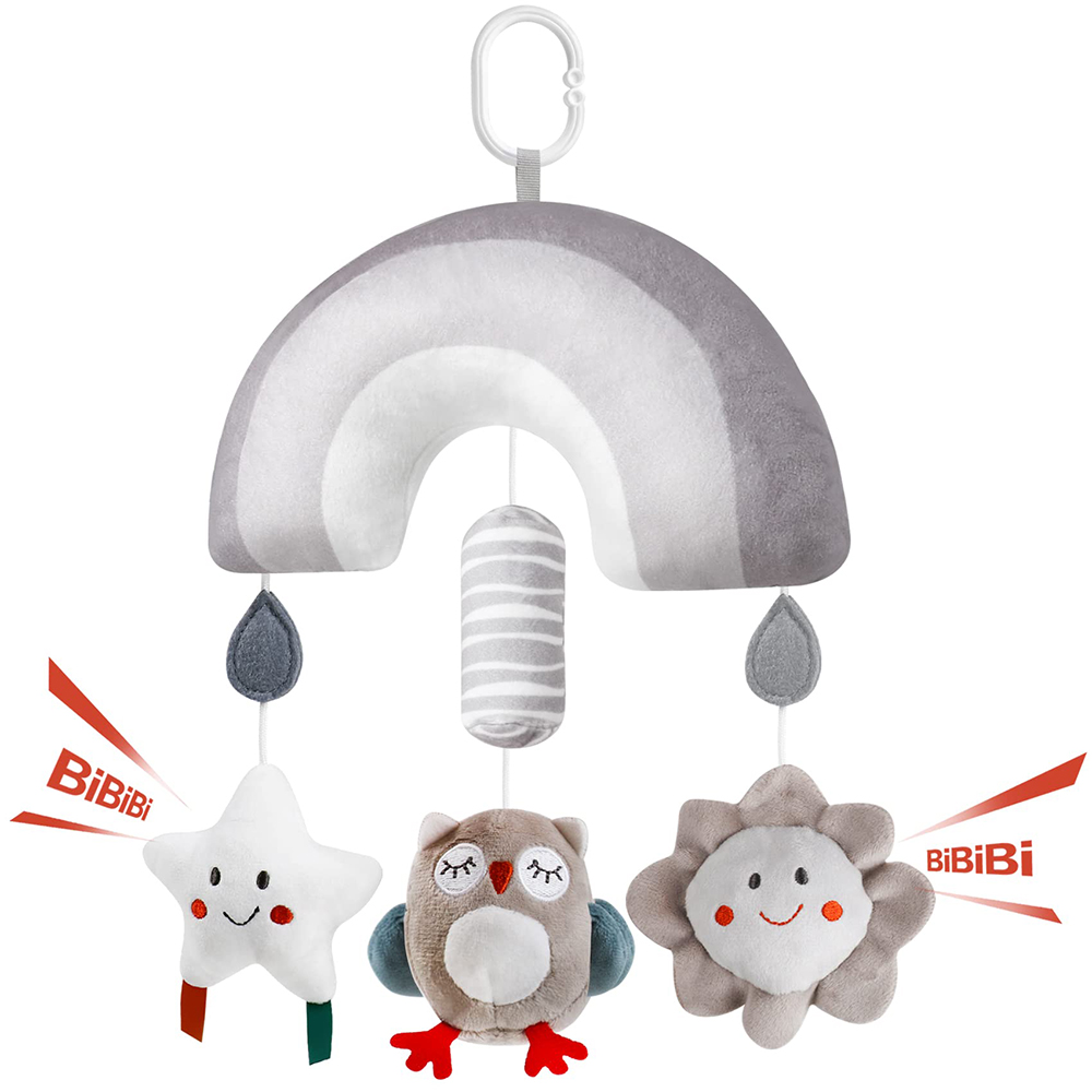 (rabbit 1038) Clip On Hanging Plush Toy Stroller and Car Seat Sensory Activity Baby Toys with Wind Chimes and Jingle for Newborn Infant Gifts