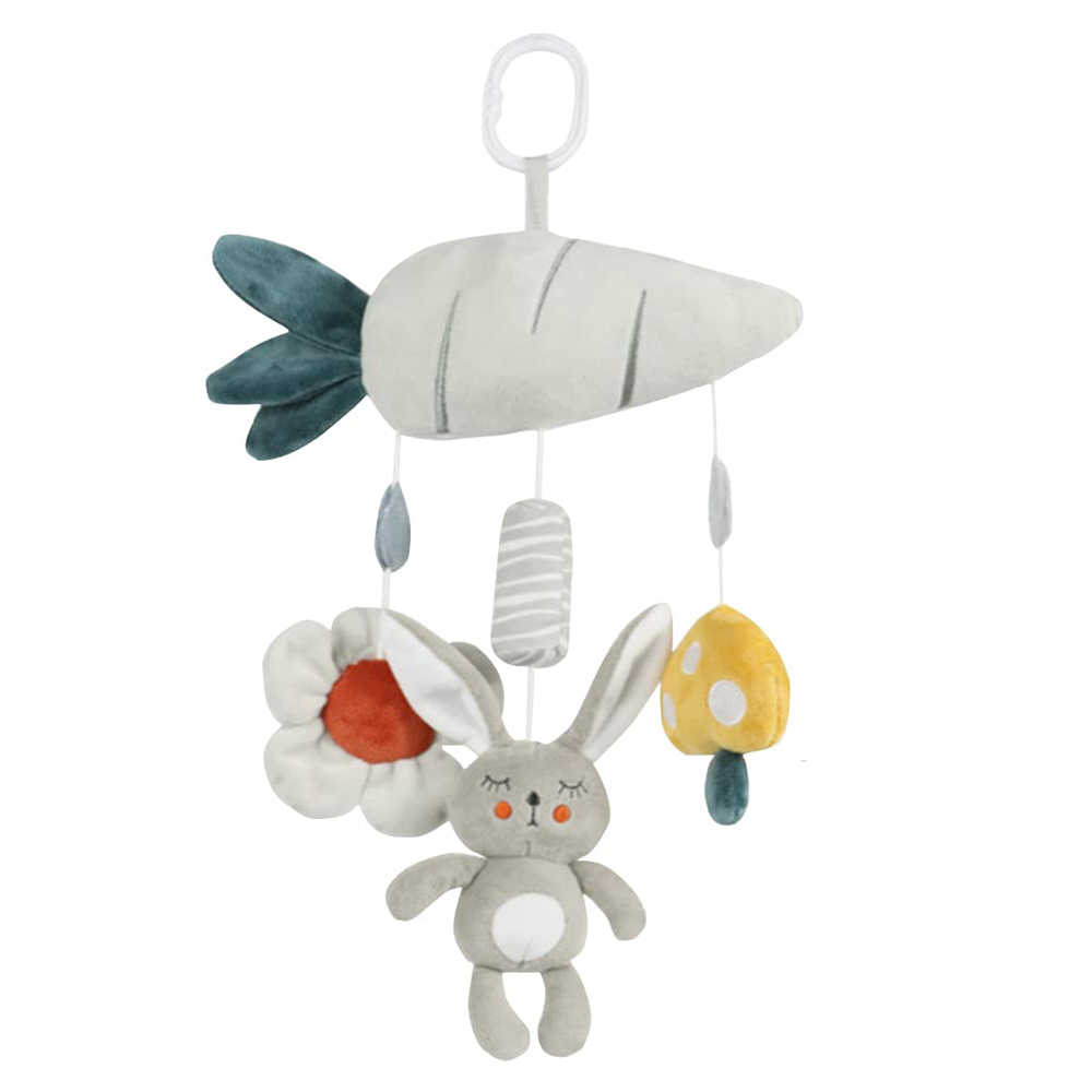 (rabbit 1038) Clip On Hanging Plush Toy Stroller and Car Seat Sensory Activity Baby Toys with Wind Chimes and Jingle for Newborn Infant Gifts
