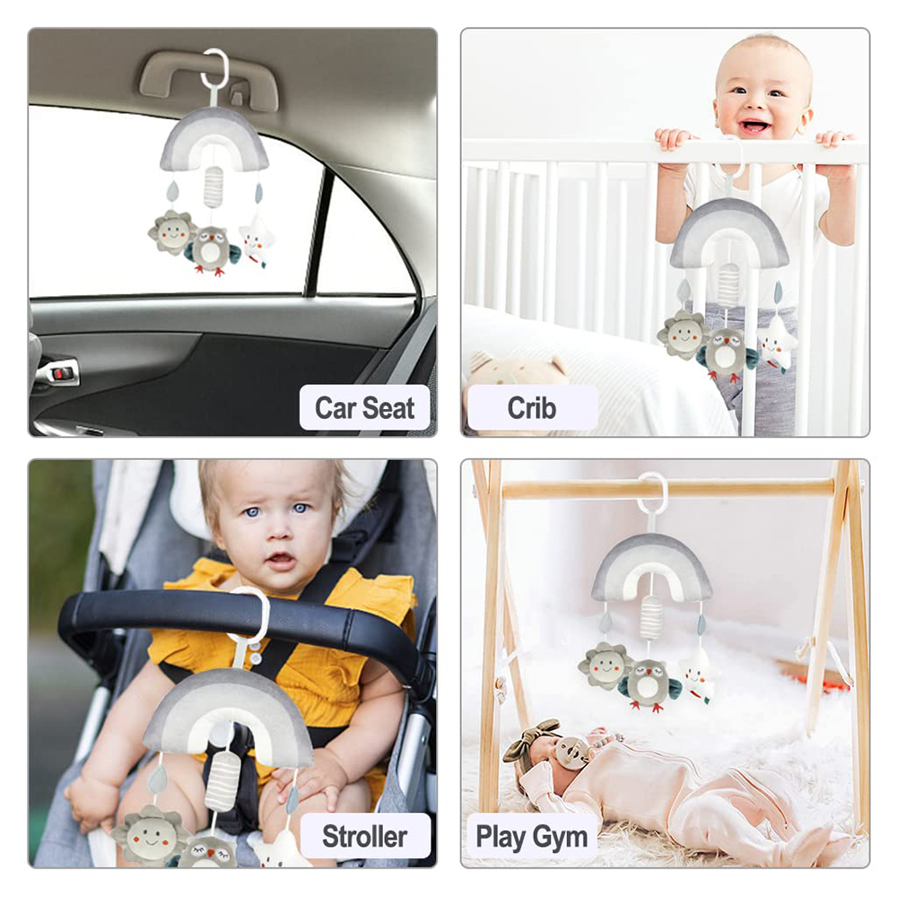 (rabbit 1038) Clip On Hanging Plush Toy Stroller and Car Seat Sensory Activity Baby Toys with Wind Chimes and Jingle for Newborn Infant Gifts