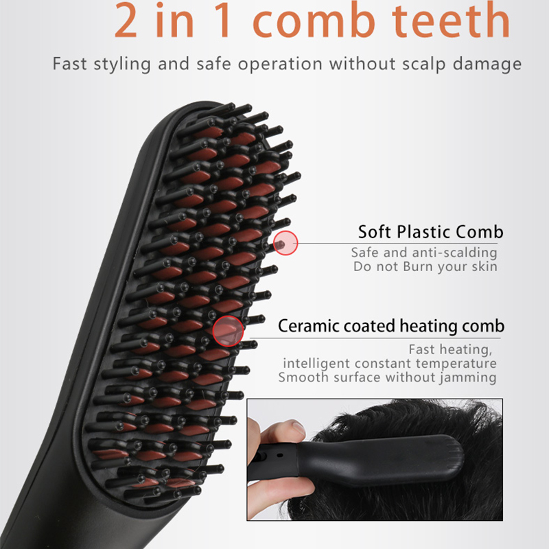 Portable Electric Beard Heated Styling Tool Hot Small Hair Straightener Brush Long And Short Quick Style Beard Comb For Men