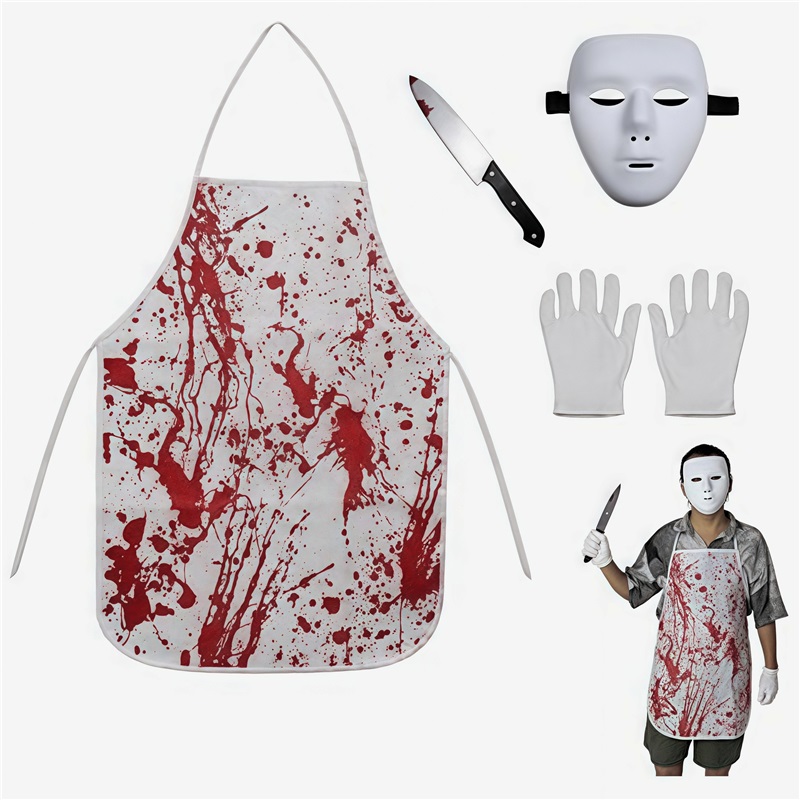 (B) Bloody Apron Horror Halloween Bloody Butcher Apron Set Horror Cosplay Costume Props
