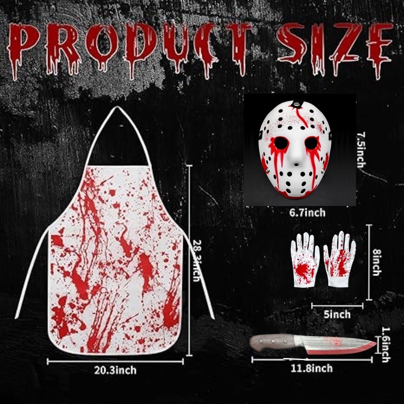(B) Bloody Apron Horror Halloween Bloody Butcher Apron Set Horror Cosplay Costume Props