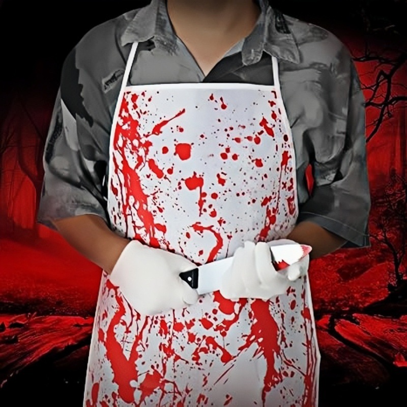 (B) Bloody Apron Horror Halloween Bloody Butcher Apron Set Horror Cosplay Costume Props