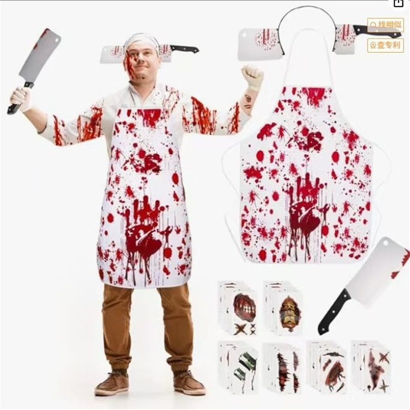 (B) Bloody Apron Horror Halloween Bloody Butcher Apron Set Horror Cosplay Costume Props